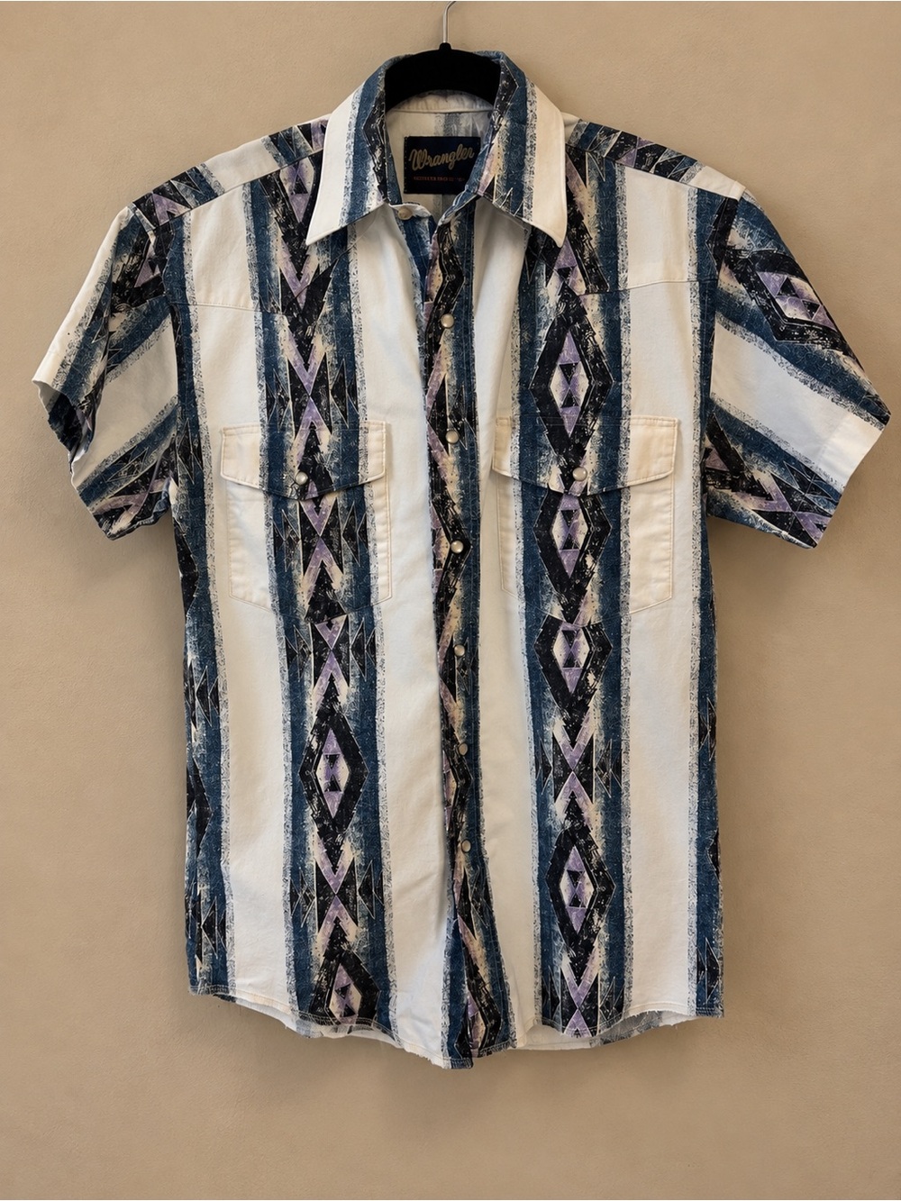 Wrangler Men's Geometric Western Shirt in Blue & White